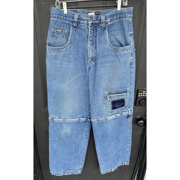 Vintage Y2K Baggy Skate First Down Jeans Mens 32 Blue Denim Cargo‎ Convertible